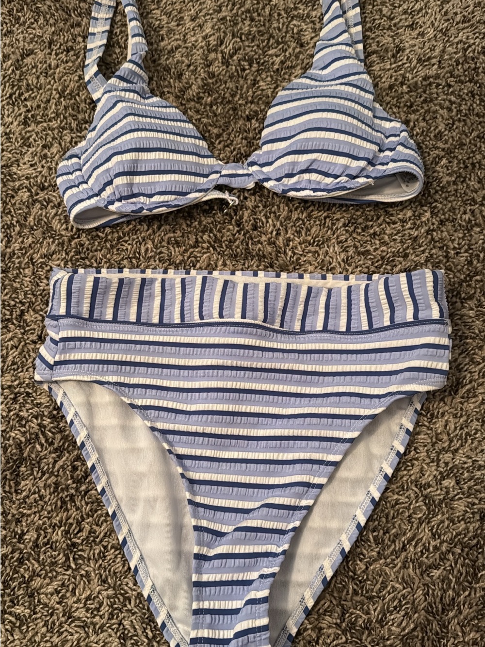 Purple and White Striped Two-Piece Bikini